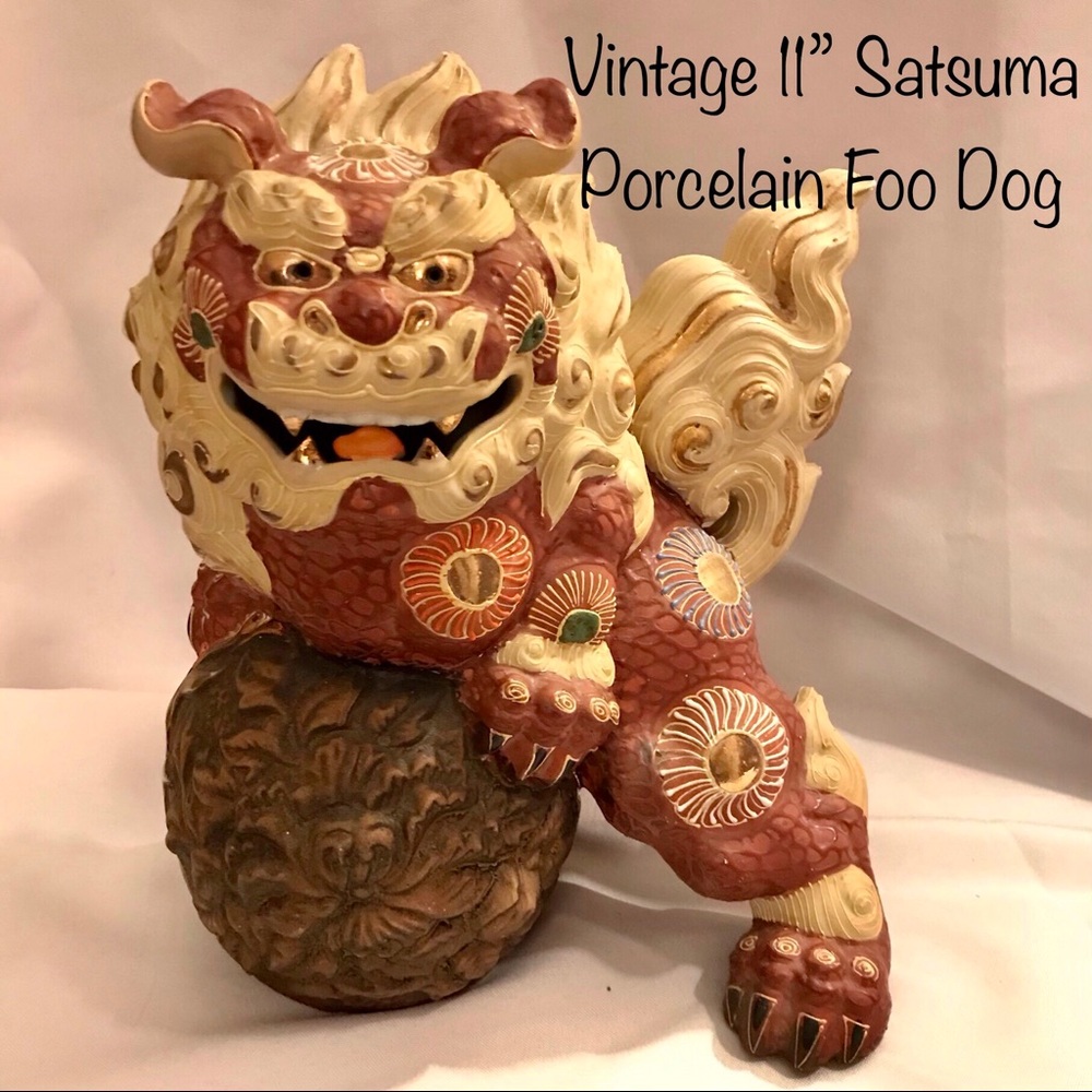VTG Satsuma Porcelain Komainu Foo Dog Lion
